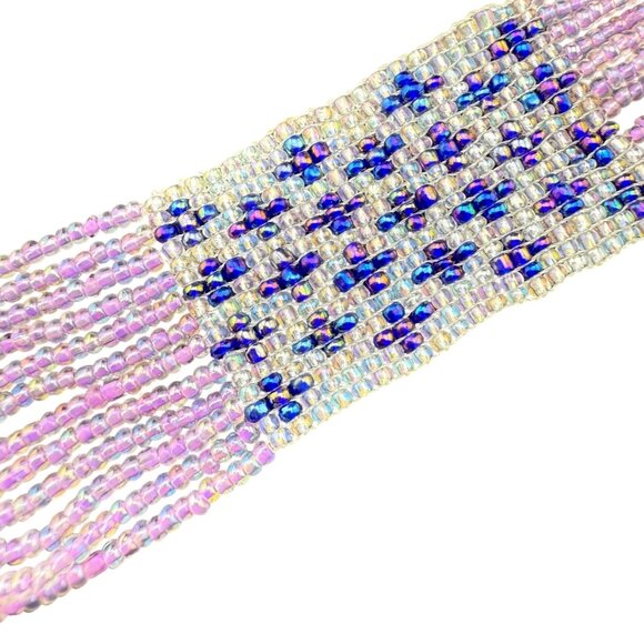 Beaded Bracelet With Toggle Clasp In Shades Of Pink Purple & Clear Glass Beads H - Picture 3 of 7